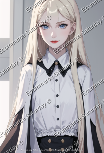 Lady in Monochrome – Elegant Anime Portrait with Victorian Flair